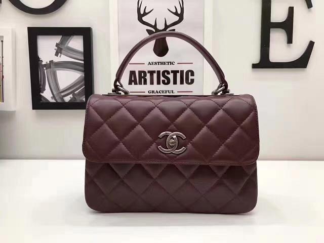 2017 CC original lambskin top handle flap bag A92236 burgundy