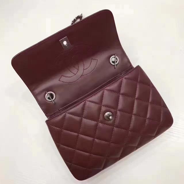 2017 CC original lambskin top handle flap bag A92236 burgundy