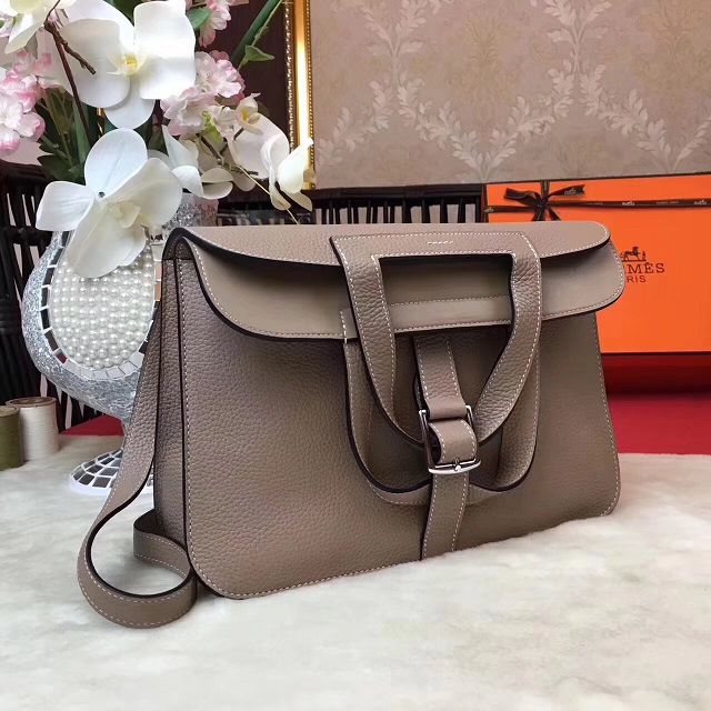 Hermes original togo leather halzan 31 bag H031 light gray