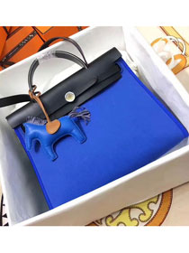 Hermes original canvas&calfskin leather small her bag H031 black&blue