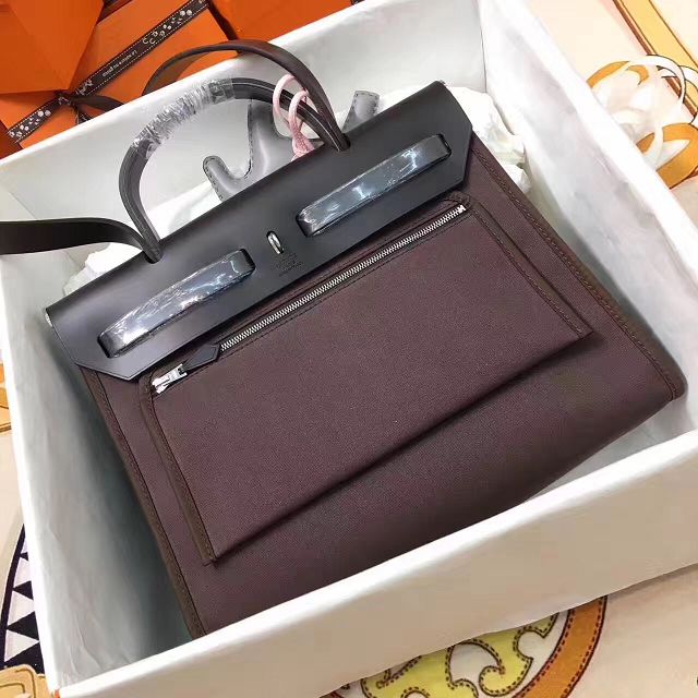 Hermes original canvas&calfskin leather small her bag H31 black&brown