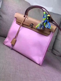 Hermes original canvas&calfskin leather small her bag H031 coffee&pink