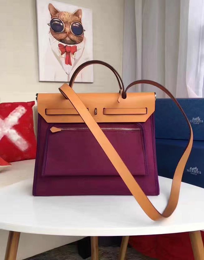 2017 hermes togo leather cabas her bag H31 coffee&purple