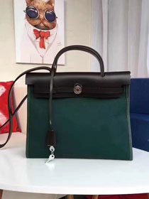 Hermes original canvas&calfskin leather small her bag H031 green&black