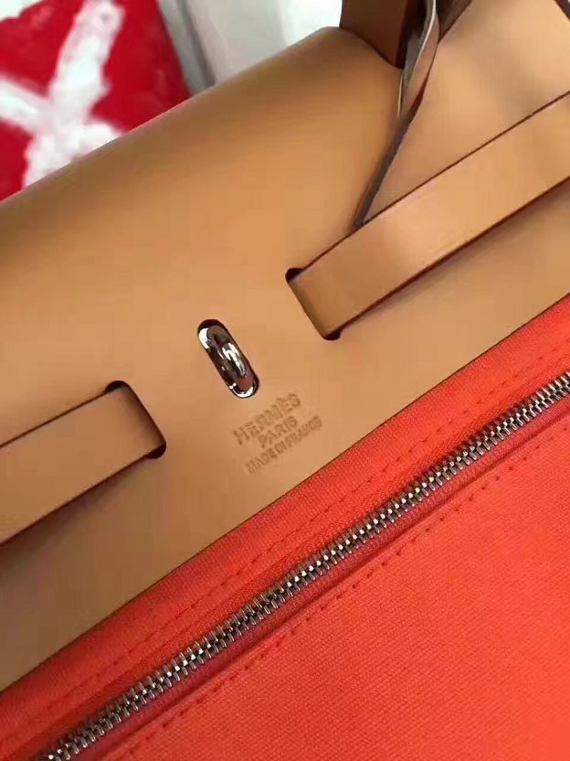 2017 hermes calfskin leather&canvas her bag H31 orange&coffee