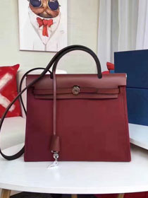 Hermes original canvas&calfskin leather small her bag H031 wine