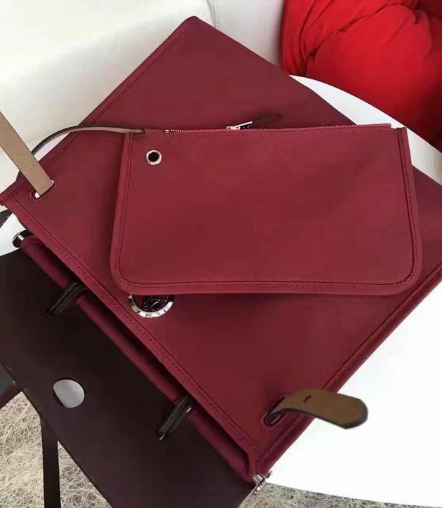 Hermes original canvas&calfskin leather small her bag H031 wine