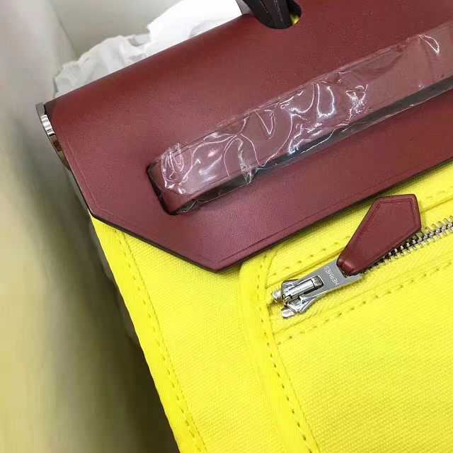 Hermes original canvas&calfskin leather small her bag H031 yellow&wine