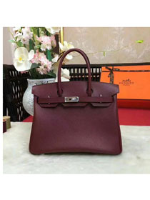 Hermes original epsom leather birkin 25 bag H25 burgundy