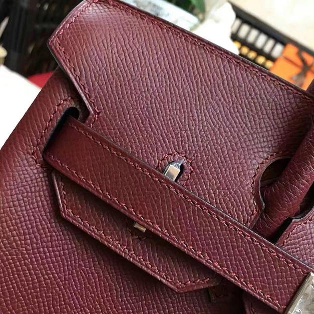 Hermes original epsom leather birkin 25 bag H25 burgundy