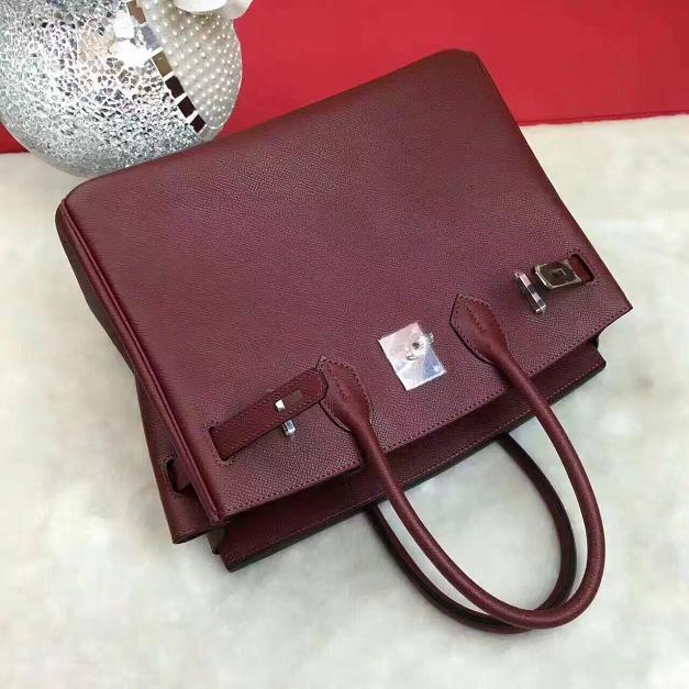 Hermes original epsom leather birkin 25 bag H25 burgundy