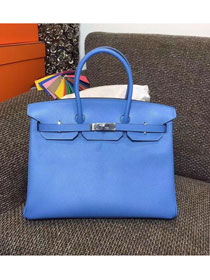 Hermes original epsom leather birkin 25 bag H25 deep skyblue