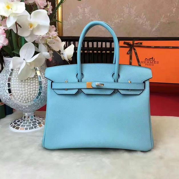 Hermes original epsom leather birkin 25 bag H25 skyblue 