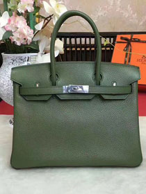 Hermes original togo leather birkin 35 bag H35-1 blackish green