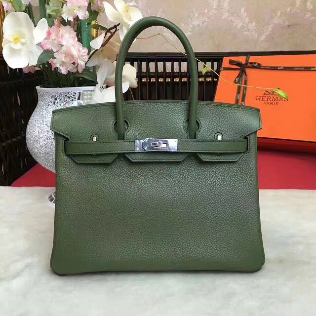 Hermes original togo leather birkin 35 bag H35-1 blackish green