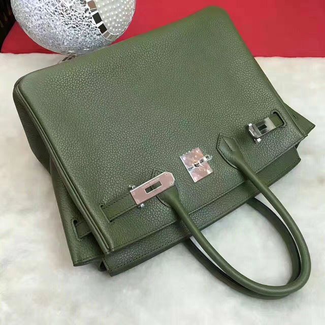 Hermes original togo leather birkin 35 bag H35-1 blackish green