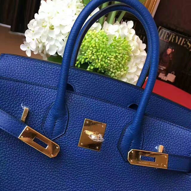 Hermes original togo leather birkin 35 bag H35-1 navy blue