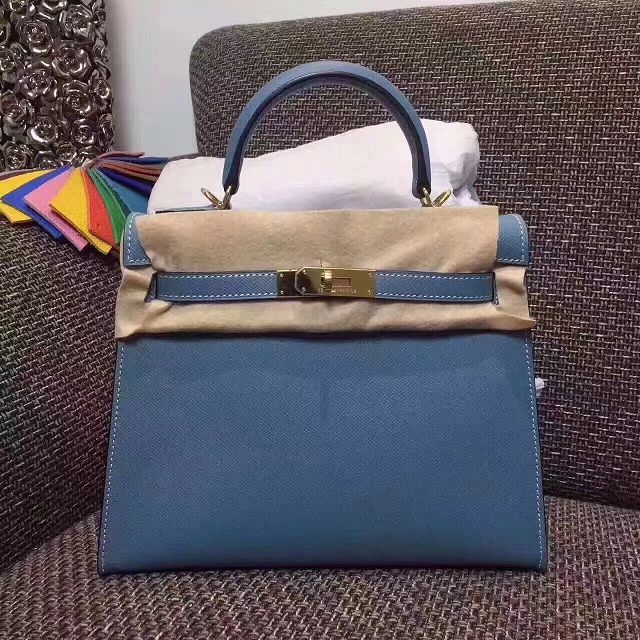 Hermes original epsom leather kelly 25 bag K25-1 blue