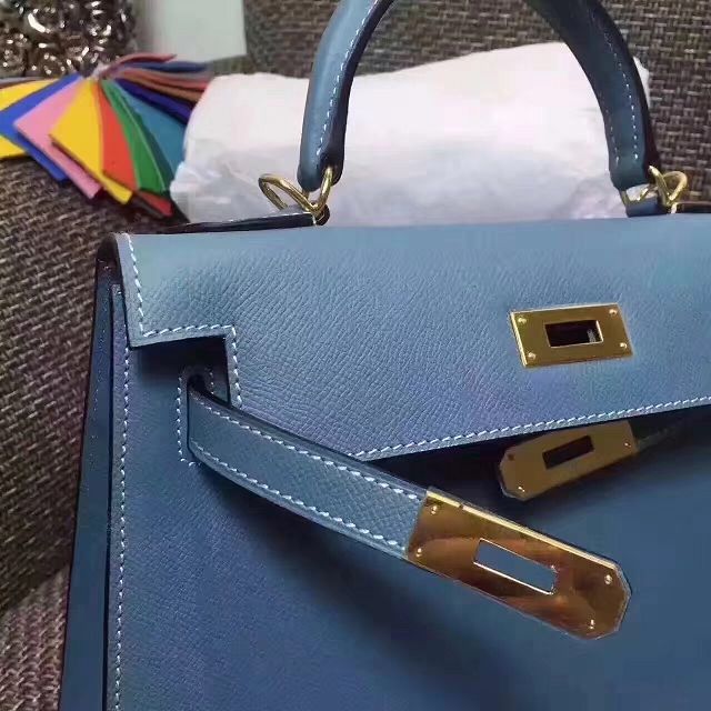 Hermes original epsom leather kelly 25 bag K25-1 blue