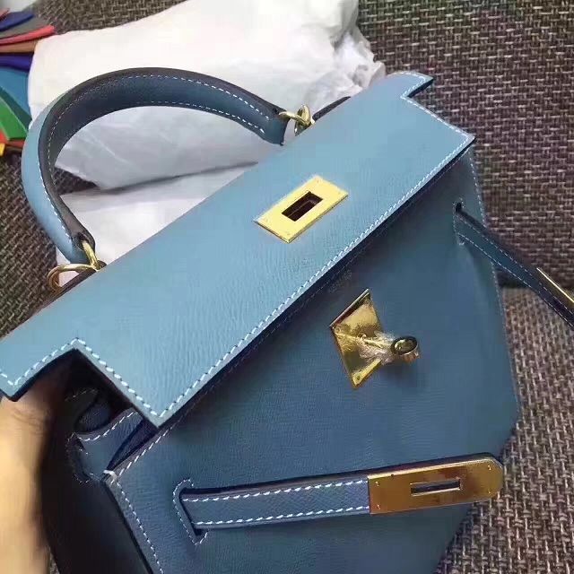 Hermes original epsom leather kelly 32 bag K32-1 blue