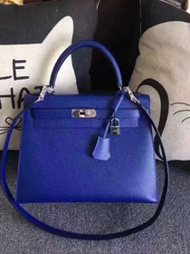 Hermes original epsom leather kelly 25 bag K25-1 electric blue