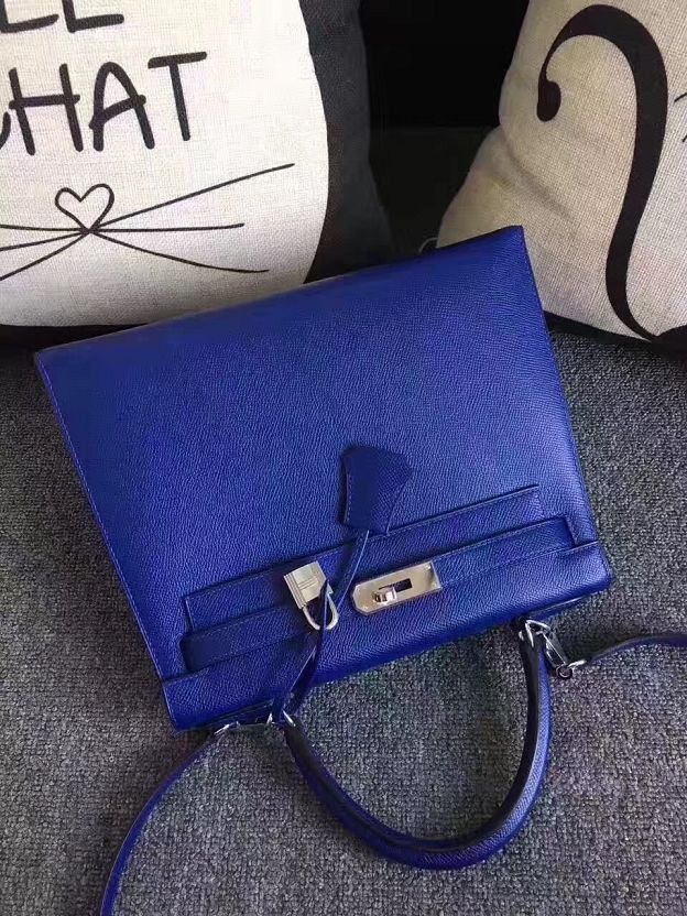 Hermes original epsom leather kelly 25 bag K25-1 electric blue