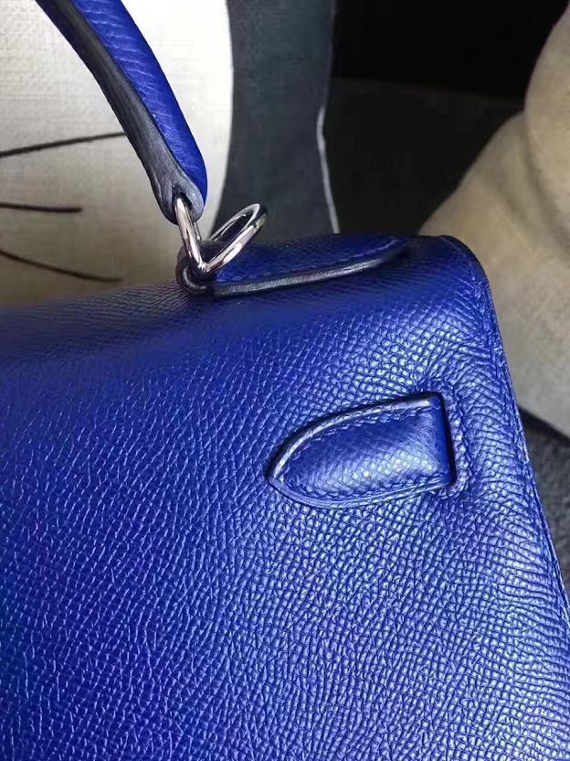 Hermes original epsom leather kelly 25 bag K25-1 electric blue