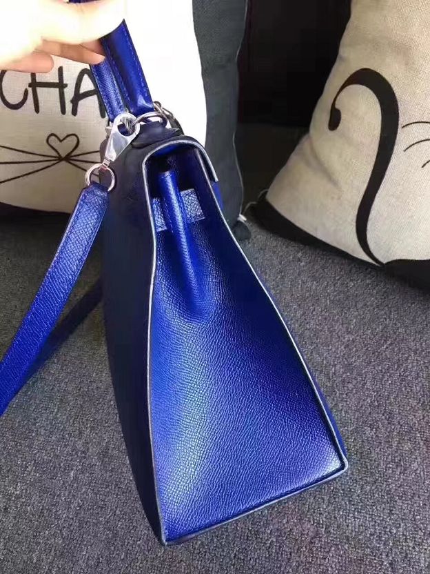 Hermes original epsom leather kelly 32 bag K32-1 electric blue