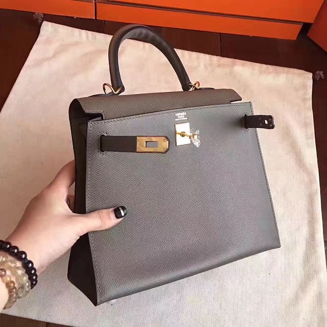 Hermes original epsom leather kelly 32 bag K32-1 gray