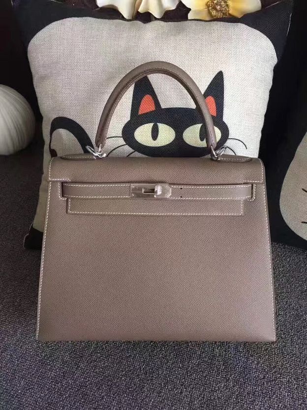 Hermes original epsom leather kelly 25 bag K25-1 gray