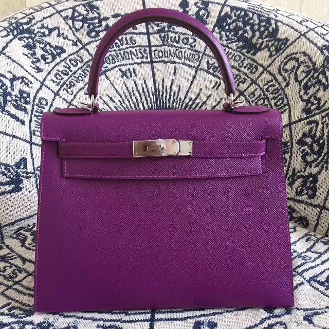 Hermes original epsom leather kelly 25 bag K25-1 purple