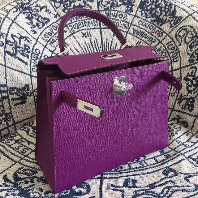 Hermes original epsom leather kelly 32 bag K32-1 purple