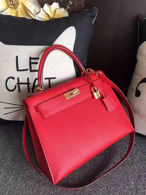 Hermes original epsom leather kelly 25 bag K25-1 red