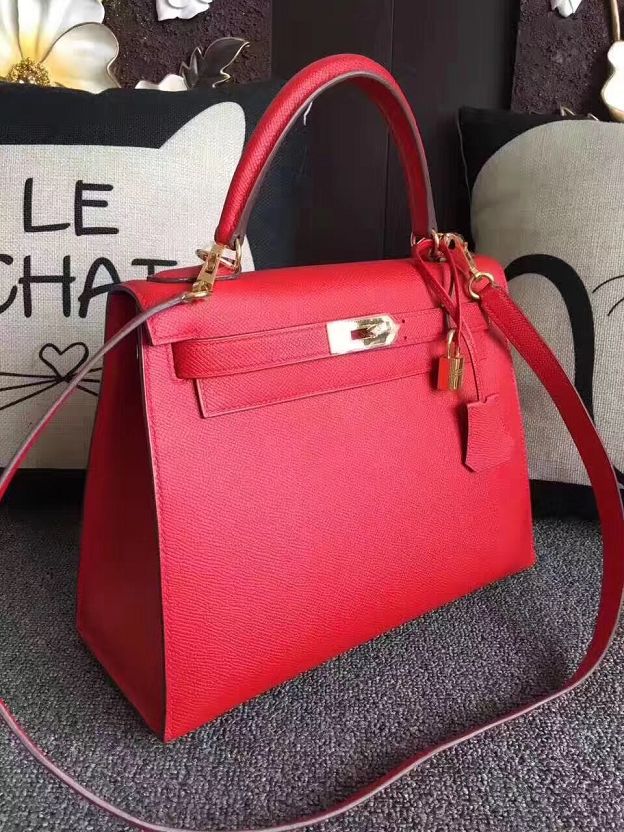 Hermes original epsom leather kelly 25 bag K25-1 red