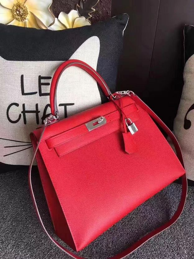 Hermes original epsom leather kelly 32 bag K32-1 red