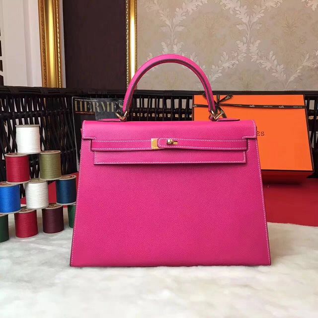 Hermes original epsom leather kelly 25 bag K25-1 rose red