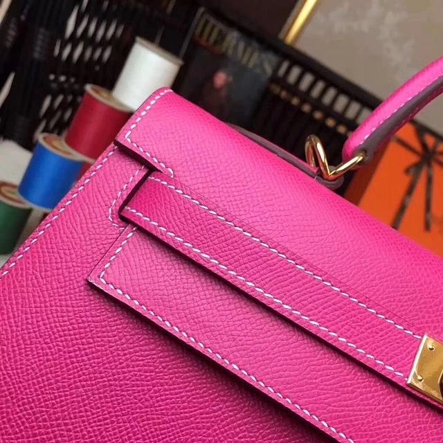 Hermes original epsom leather kelly 25 bag K25-1 rose red