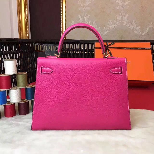 Hermes original epsom leather kelly 25 bag K25-1 rose red