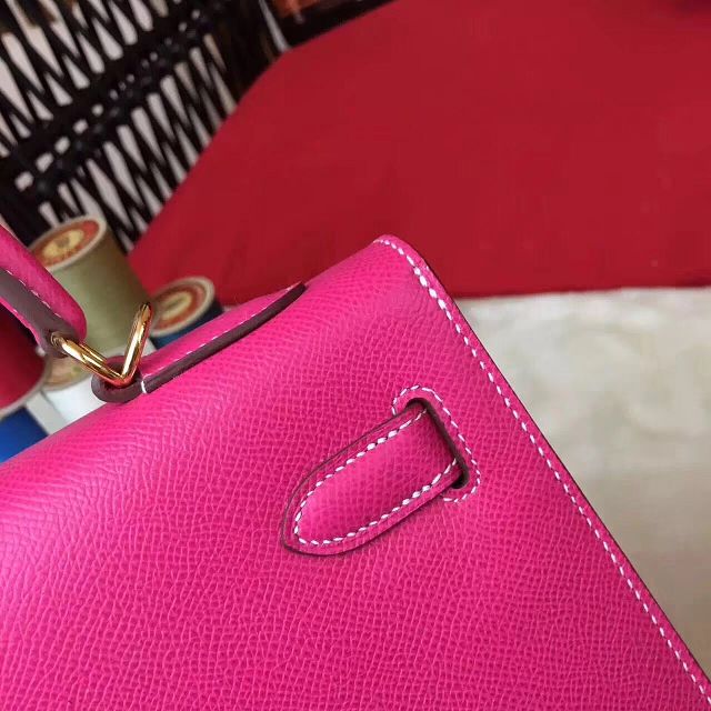 Hermes original epsom leather kelly 25 bag K25-1 rose red