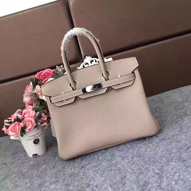 Hermes original togo leather birkin 25 bag H25-1 light grey