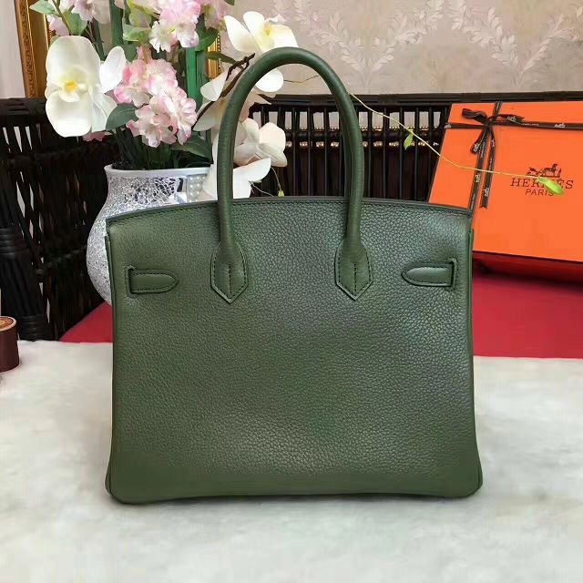 Hermes original togo leather birkin 25 bag H25-1 blackish green