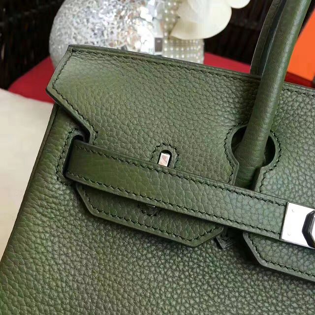 Hermes original togo leather birkin 25 bag H25-1 blackish green