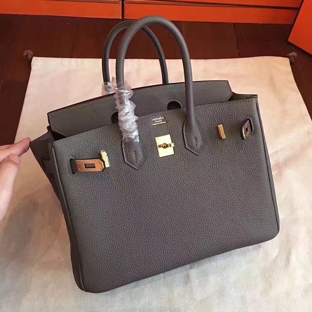 Hermes original togo leather birkin 25 bag H25-1 dark gray