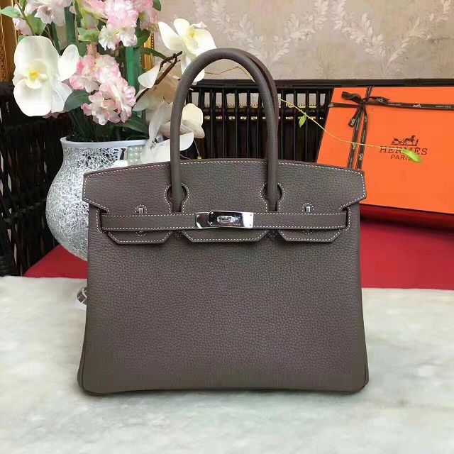 Hermes original togo leather birkin 25 bag H25-1 gray