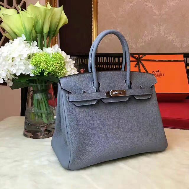 Hermes original togo leather birkin 25 bag H25-1 light blue