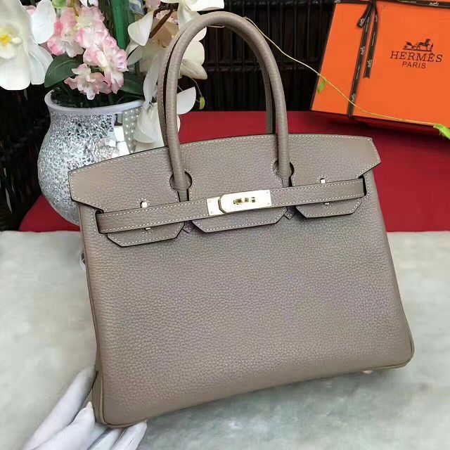 Hermes original togo leather birkin 25 bag H25-1 light gray