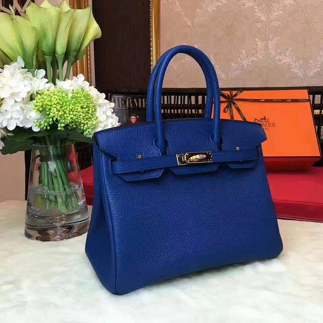 Hermes original togo leather birkin 25 bag H25-1 navy blue