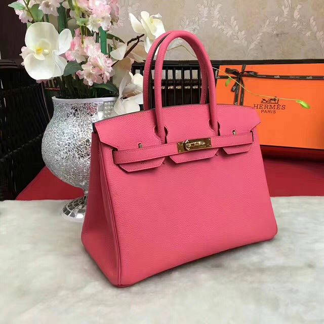 Hermes original togo leather birkin 25 bag H25-1 rose red