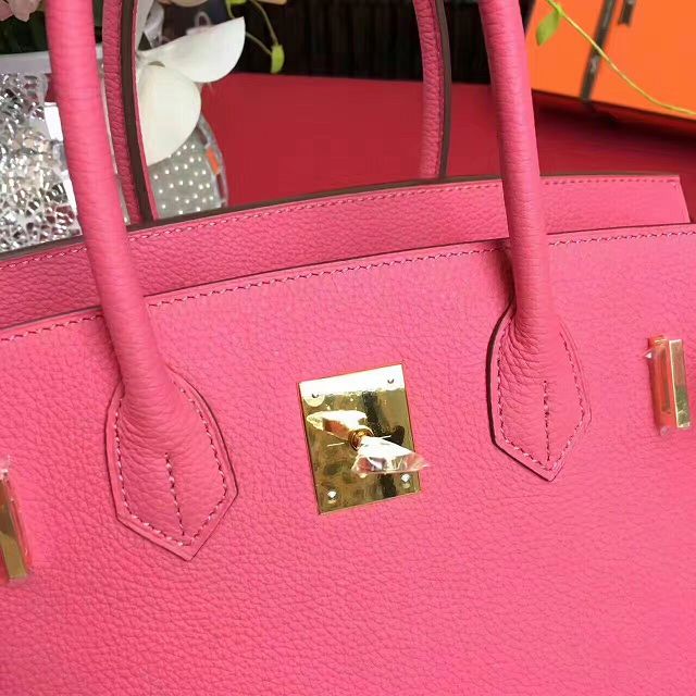 Hermes original togo leather birkin 25 bag H25-1 rose red