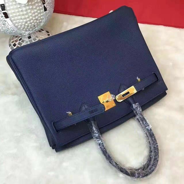 Hermes original togo leather birkin 30 bag H30-1 dark blue